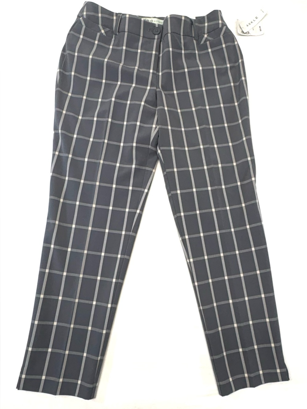 NWT Cleo Petites Windowpane Plaid Ankle Pants Grey Size 4 Petite